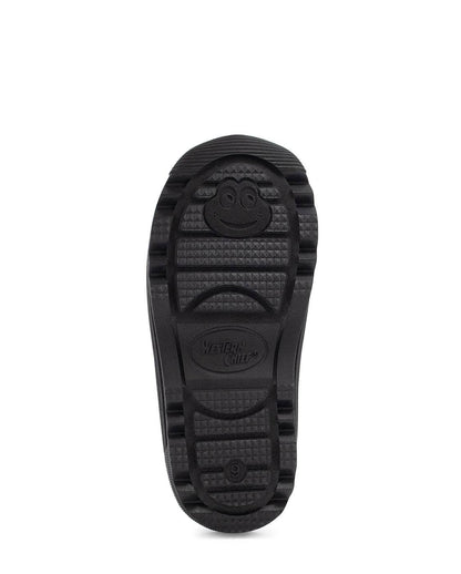 Black rubber sole with a brand logo on a white background