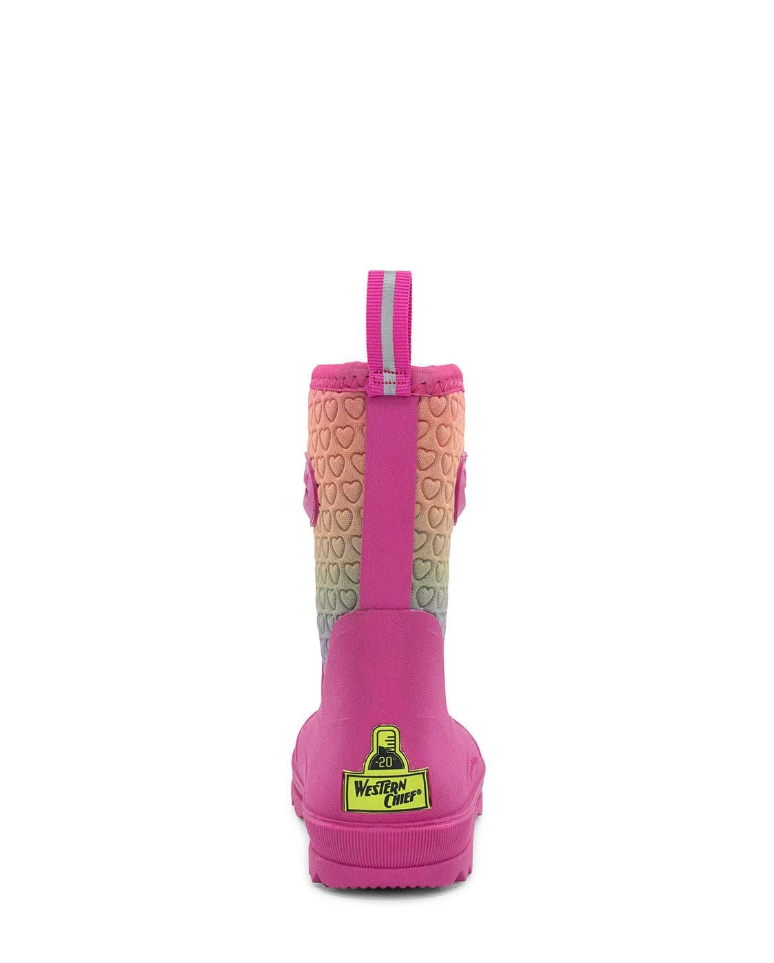 Pink rain boot with heart pattern on a white background