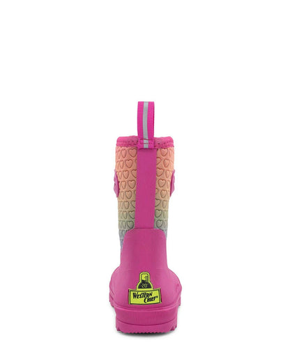 Pink rain boot with heart pattern on a white background