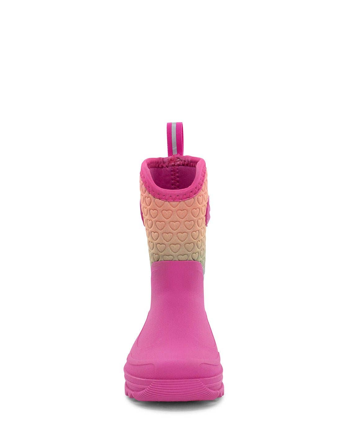 Pink rain boot with heart pattern on a white background