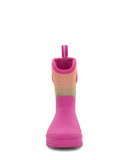 Pink rain boot with heart pattern on a white background