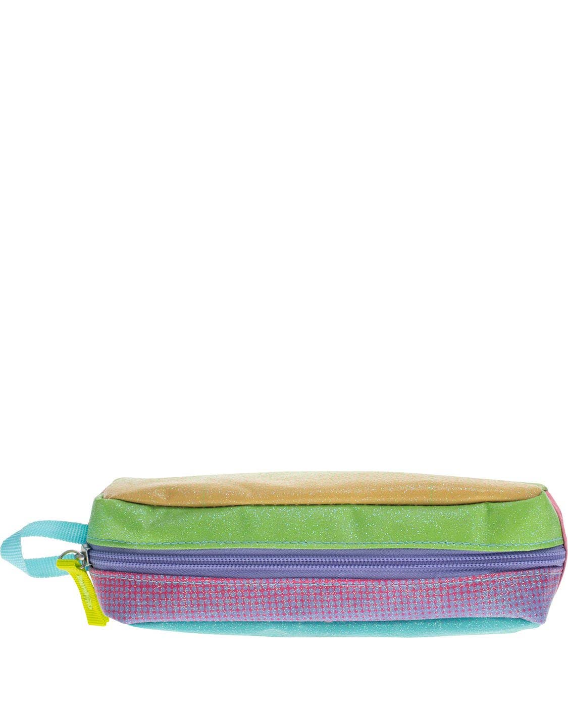 Multicolored pencil case with a zipper on a white background