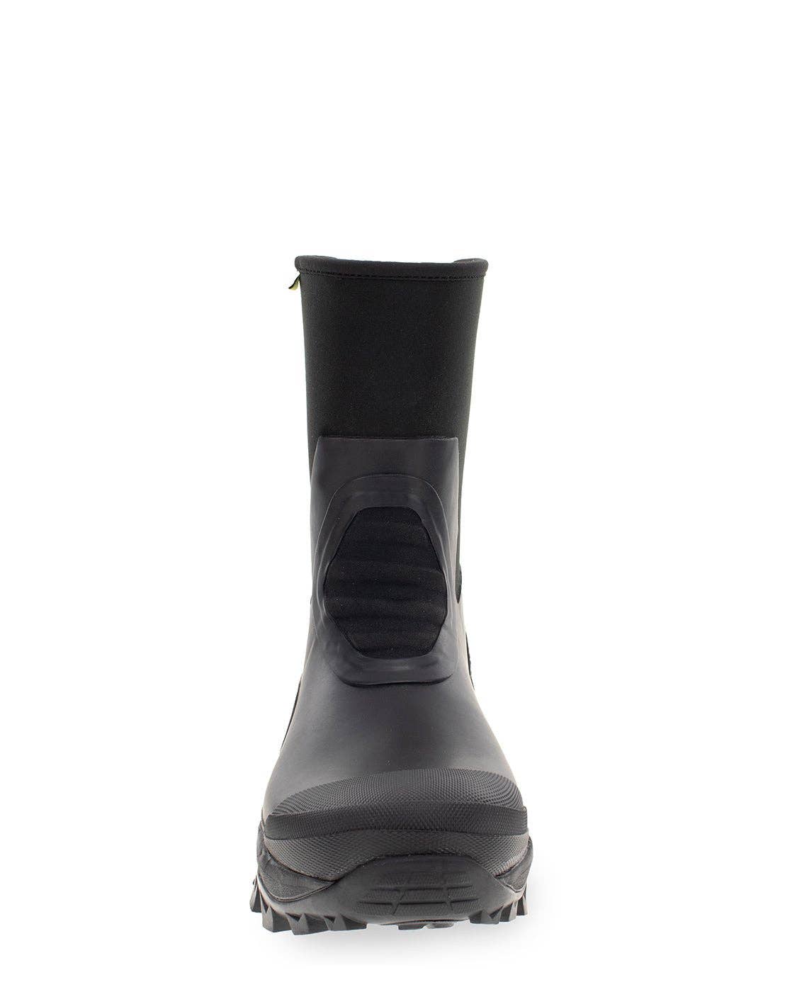 Black rubber boot on a white background
