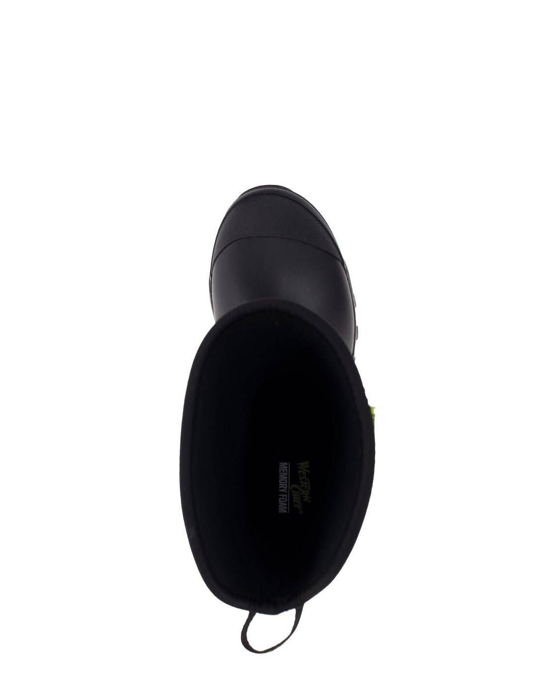 Black rubber boot on a white background