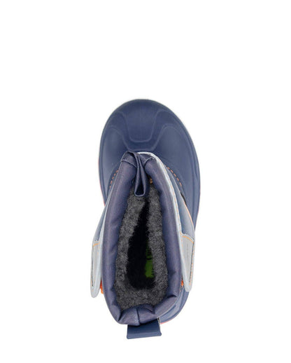 Blue winter boot with fur lining on a white background