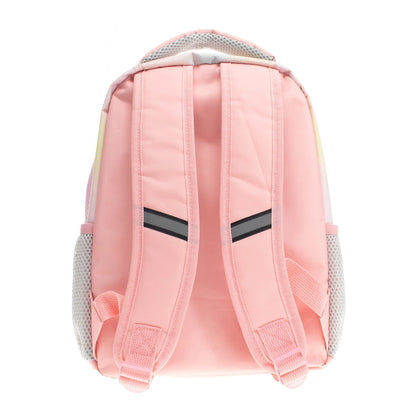 Pink unicorn backpack with straps on a white background